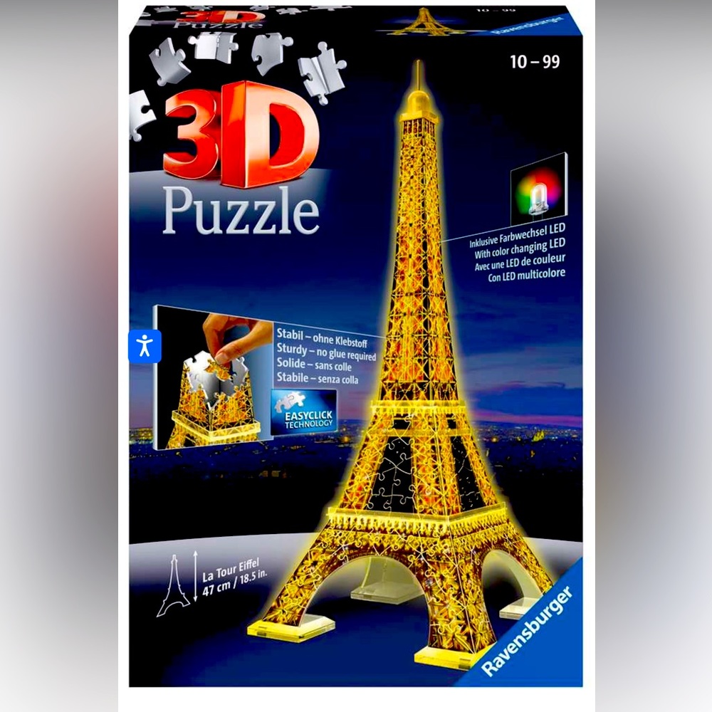 ⭐️ RAVENSBURGER ⭐️ Eiffel Tower Night Edition - 216 Piece Lighted LED 3D Puzzle
